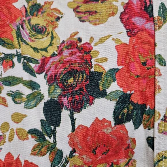 Maeve by Anthropologie Denim Skirt Rose Floral Pockets Button Fly Stretch Size 0 - Picture 5 of 7